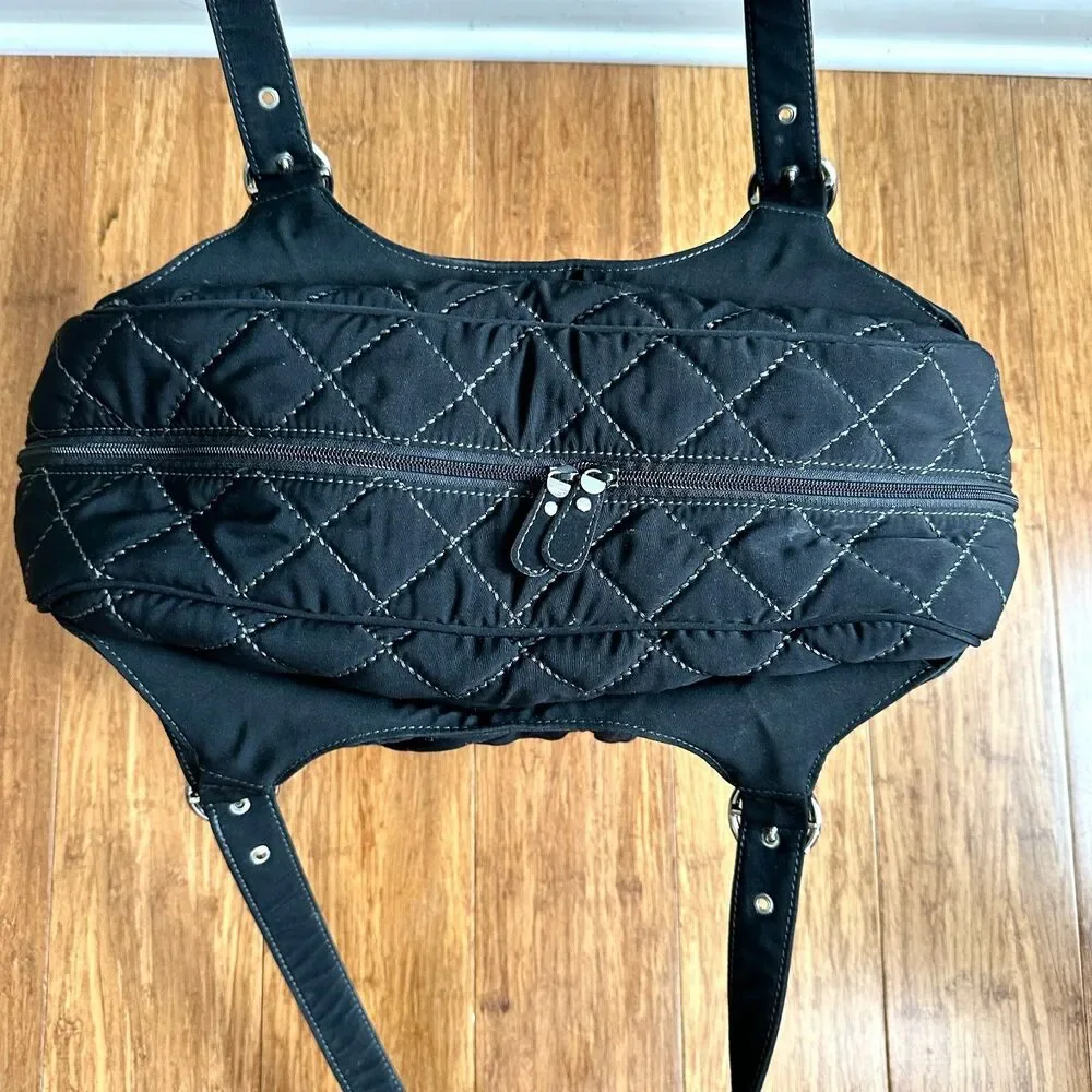 Vera Bradley Quilted Microfiber Baby Bag Black Medium Diaper Weekend Zip Top